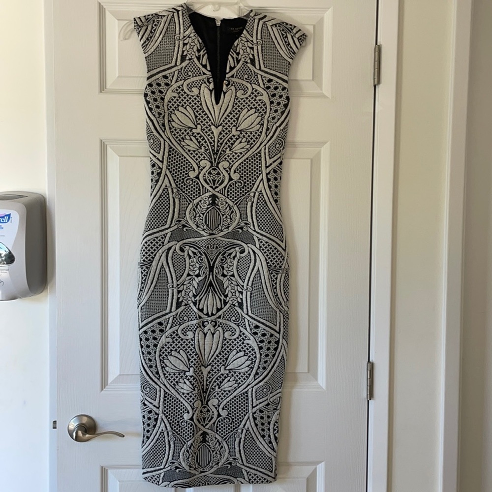 Ted Baker London Sancha Jacquard Midi Dress. Sz 1.